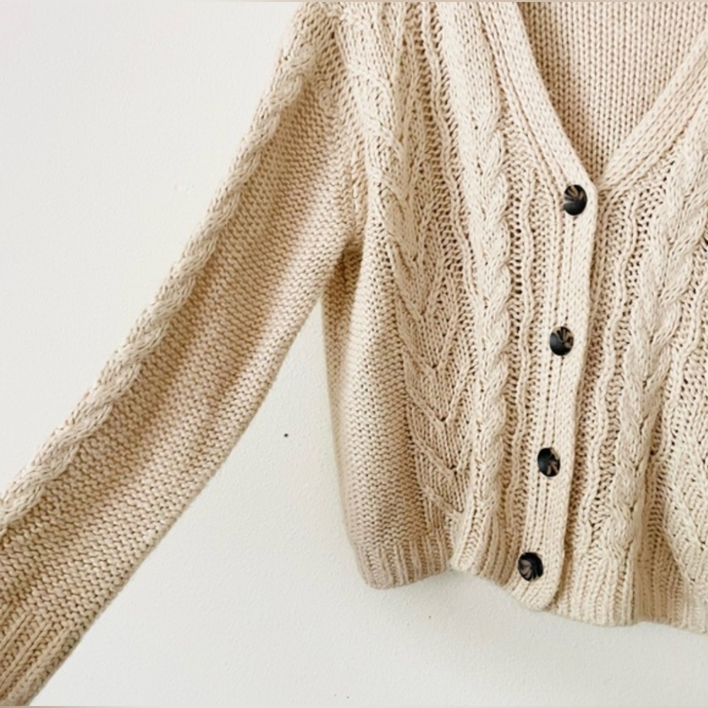 EUC 525 America Cozy Cream Cable Knit Cardigan - Picture 2 of 8